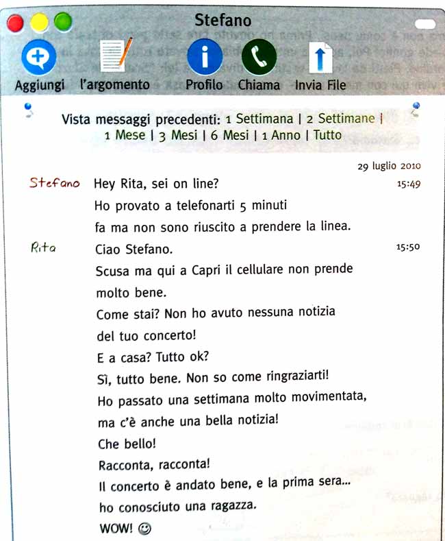 Типичный диалог на итальянском на примере обмена сообщениями в телефоне